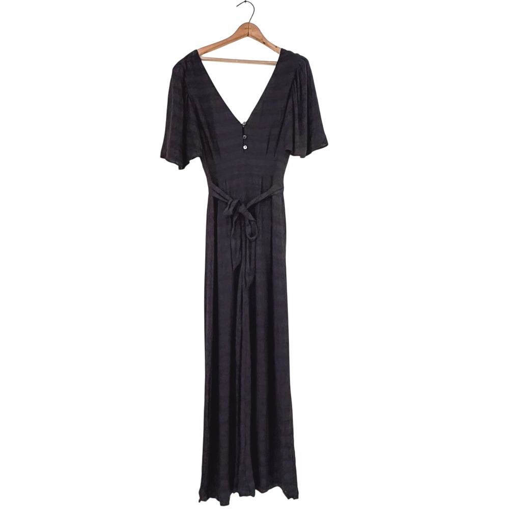 Shore Resort Wear Jumpsuit Flutter Sleeve Belted Wide Leg Textured - Size Medium
